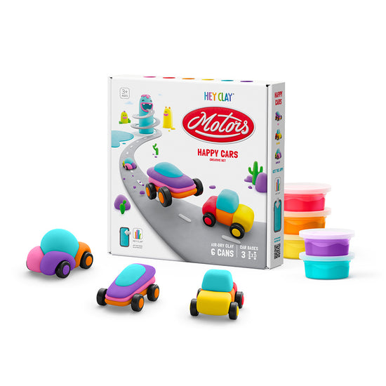 Hey Clay - Modelling Air-Dry Clay with Fun Interactive App - Happy Cars, series Motors, 6 cans