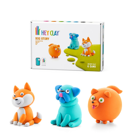 Hey Clay - Modelling Air-Dry Clay with Fun Interactive App - Shiba Inu, Spitz, Pug, Series Dog Story, 6 cans