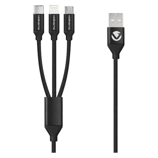 Volkano Weave Series 1M 3-in-1 Charge Cable Black