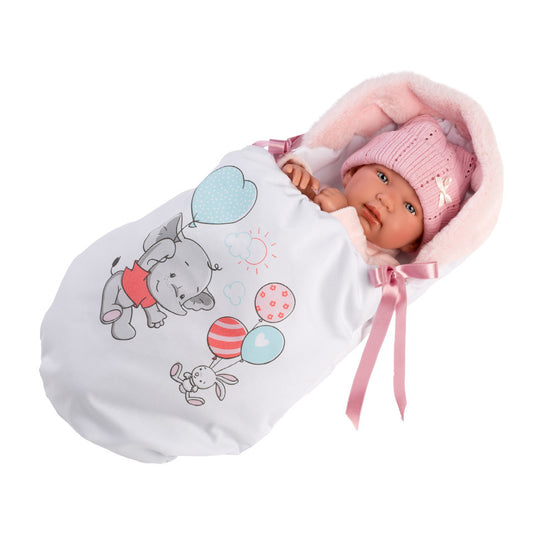 Llorens - Newborn Girl Doll with Elephant Sleeping Bag, Clothing & Accessories: Tina - 44cm (Mechanism Optional)