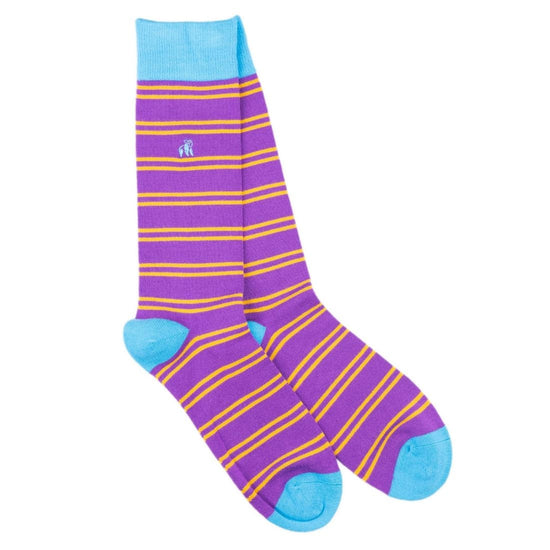 Swole Panda Bamboo Socks Purple & Yellow Striped
