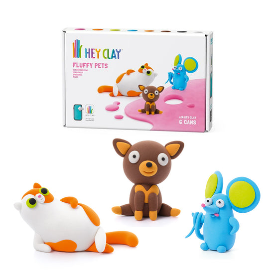 Hey Clay - Modelling Air-Dry Clay with Fun Interactive App - Persian cat, Mouse, Chihuahua, Series Fluffy Pets, 6 cans