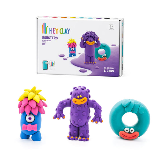 Hey Clay - Modelling Air-Dry Clay with Fun Interactive App - Hipster, Bigwig, Donut, Series Monsters, 6 cans