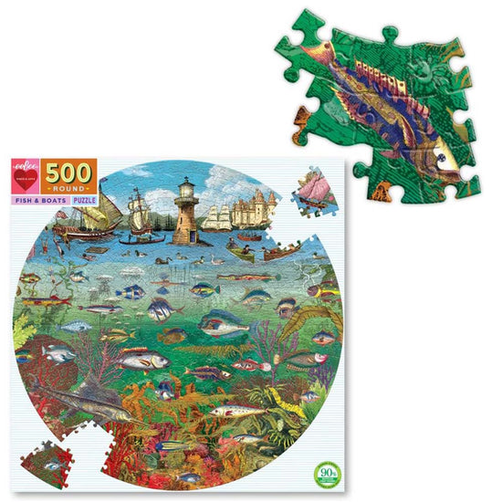 eeBoo - Fish & Boats 500pc Round Puzzle