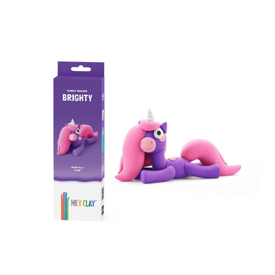 Hey Clay - Modelling Air-Dry Clay with Fun Interactive App - Brighty, Series Rainbow Unicorns, 3 cans