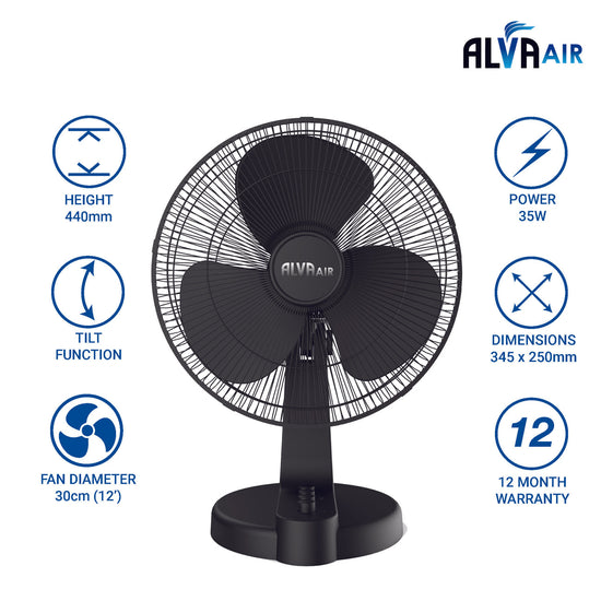 Alva 30cm Plastic Desk Fan (Black) ACS205B
