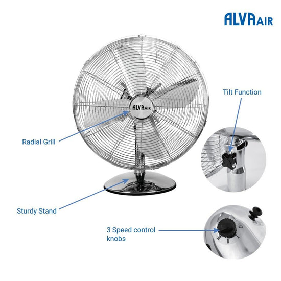 Alva 30cm Metal Desk Fan (Chrome) ACS211