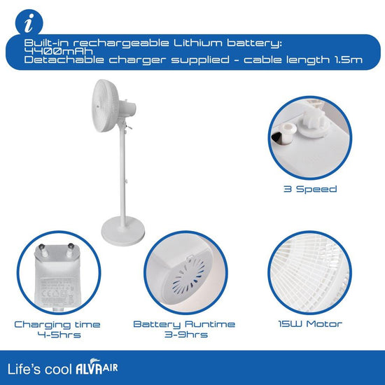Alva 30cm Rechargeable 110cm Tall Pedestal Fan (Battery Backup) ACS401