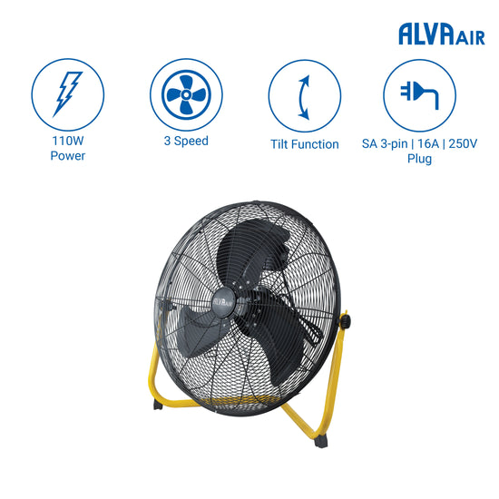 Alva 50cm Floor Fan - High Velocity Matt Black ACS603