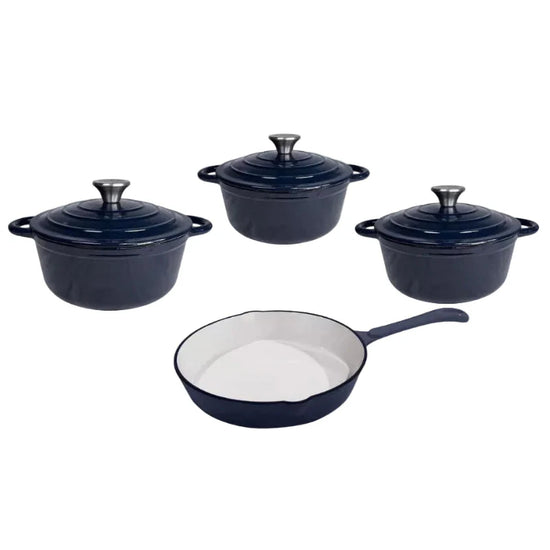 Cast Iron 7 Piece Cookware Pot Set Navy Blue CH1331