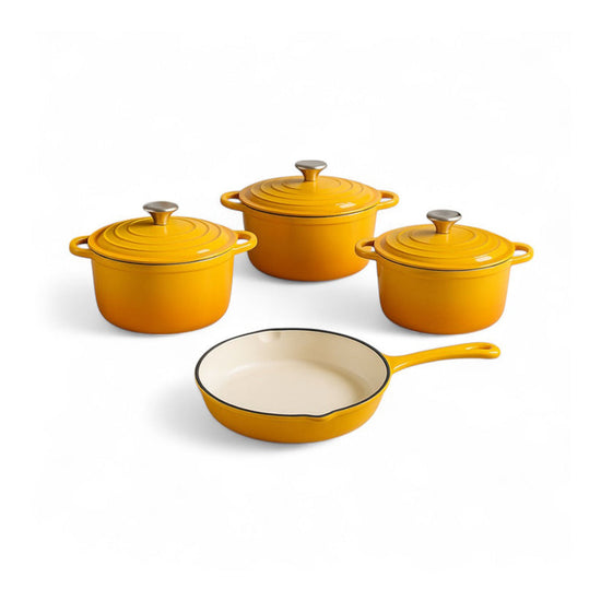 Cast Iron Pot Set 7 Piece Enamel Yellow CH1154
