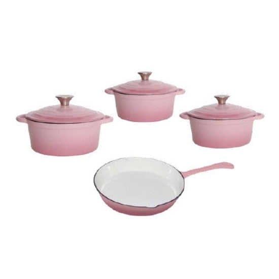 Cast Iron Pot Set 7 Piece Enamel Pink CH1155