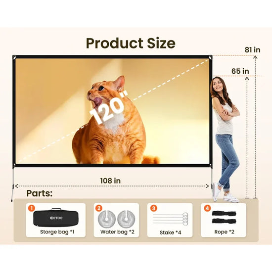 ETOE 120-Inch Portable Folding Projector Screen – 16:9 Aspect Ratio