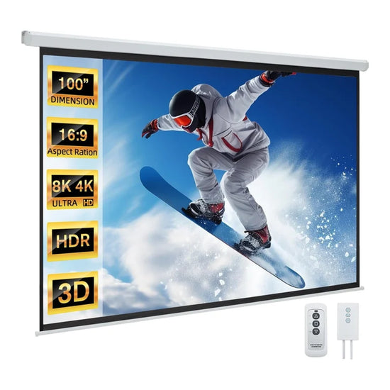 HTPNEO 100-Inch Electronic Projector Screen with Remote 16:9 100EM169