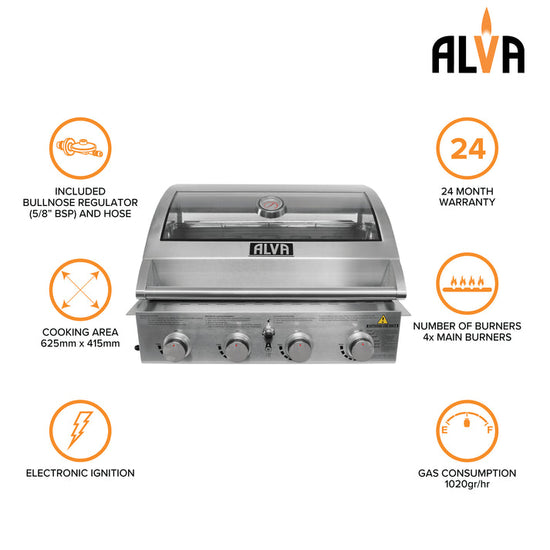 Alva Mojave 4-Burner Glass Hood Drop-In Gas BBQ GSS4BTT
