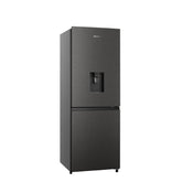 Hisense 222L Combi Refrigerator in black color with a water dispenser, finished in titanium inox.