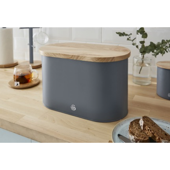 Swan Nordic Bread Bin With Cutting Board SKWA17512GRYN