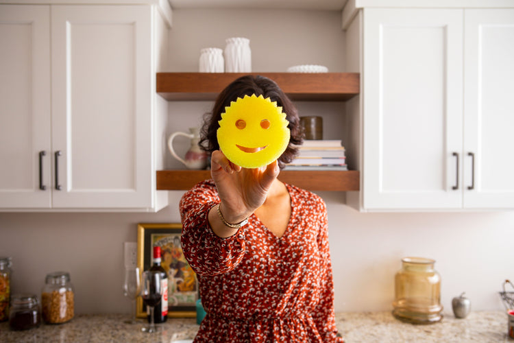 Scrub Daddy Original sponge close-up showing smiley face texture