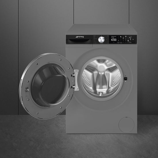 Smeg 10kg Silver Dark Inox Washing Machine Autodose + Steam + Aquajet - WM3T04XSA