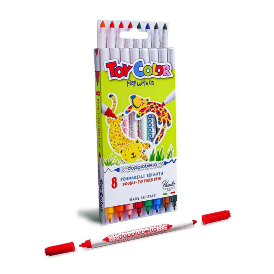 Toy Color - Set 8 Double-Pointed Doppiobello Fiber-Pens with Hanger