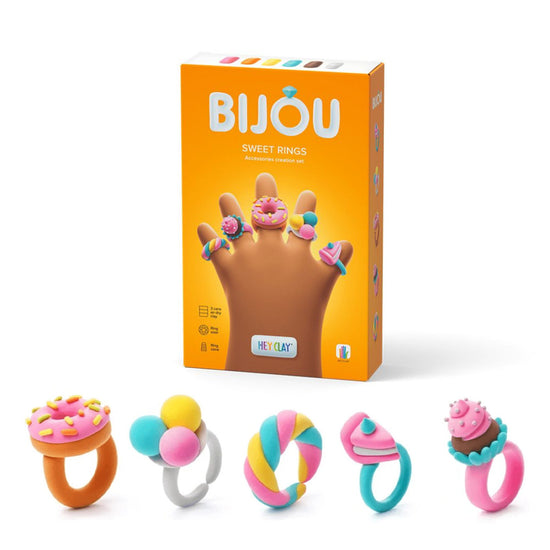 Hey Clay - Modelling Air-Dry Clay with Fun Interactive App - Sweet Rings, series Bijou, 3 cans
