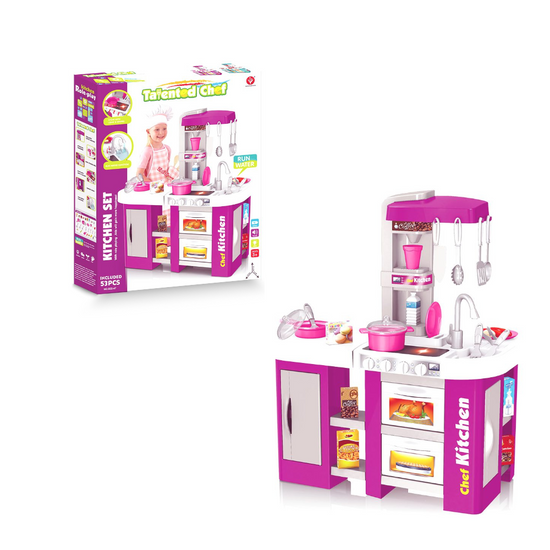 Cogo - Pretend Play Purple Kitchen Set with Light & Water Sounds - 53 Accessories
