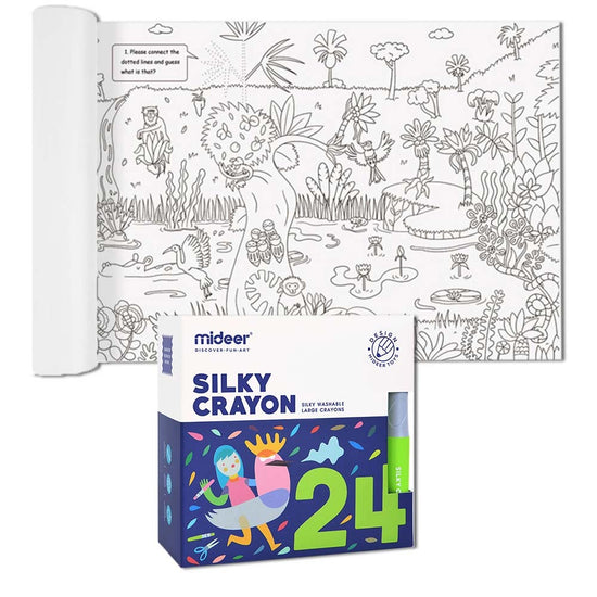 Mideer - Giant Colouring Roll - Jungle - 10m & 24 Crayons Bundle