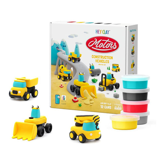 Hey Clay - Modelling Air-Dry Clay with Fun Interactive App - Construction Cars, series Motors, 12 cans