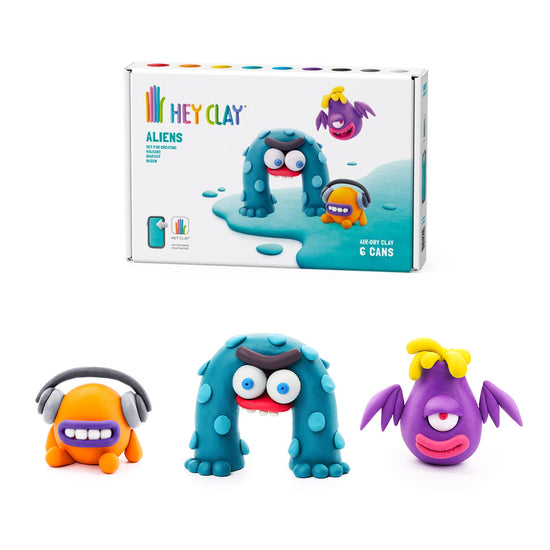 Hey Clay - Modelling Air-Dry Clay with Fun Interactive App - Muzon, Volcano, Bigfoot, Series Aliens, 6 cans