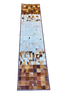 Patchwork cowhide rug with brown and beige squares 