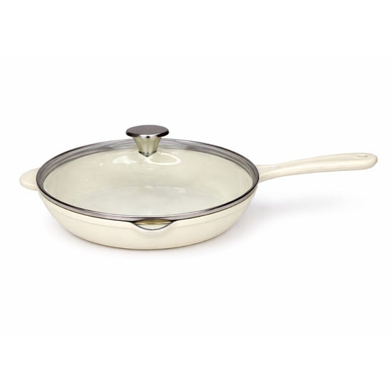 Cast Iron Frying Pan With Glass Lid 27cm Cream CH1290
