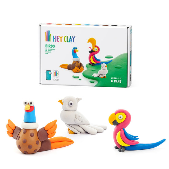 Hey Clay - Modelling Air-Dry Clay with Fun Interactive App - Pheasant, Ara Parrot, Dove, Series Birds, 6 cans