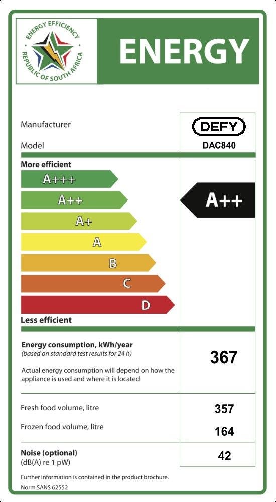 Defy 552l Combi fridge - DAC840