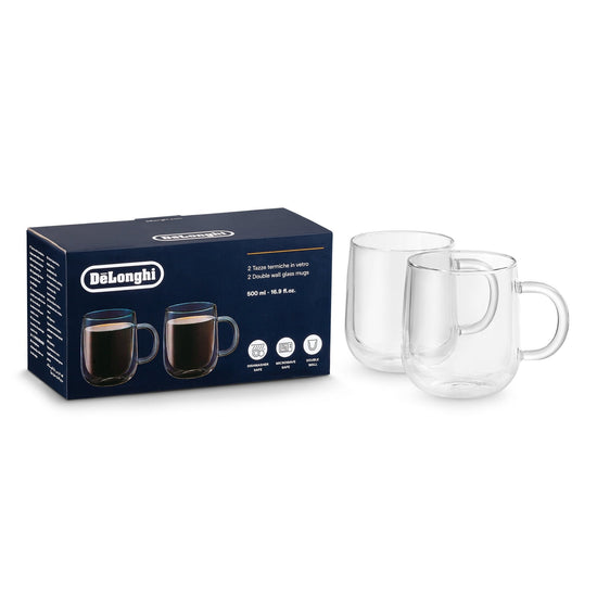 Delonghi Double Walled Glass Coffee Mugs 500ml DLSC327