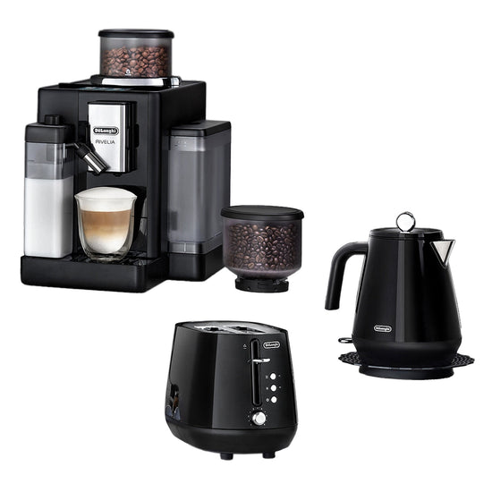 Delonghi - Rivelia Bean to Cup Coffee Machine and Eclettica Breakfast Set - Black