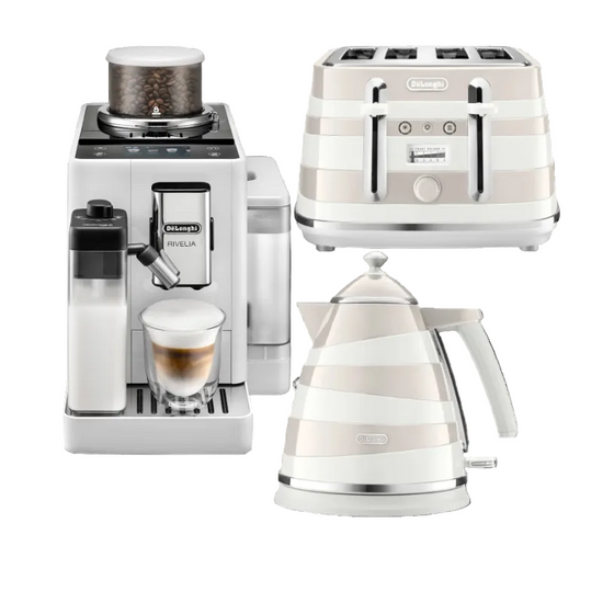 Delonghi - Rivelia Bean to Cup with Complimentaty Avvolta Breakfast Set White