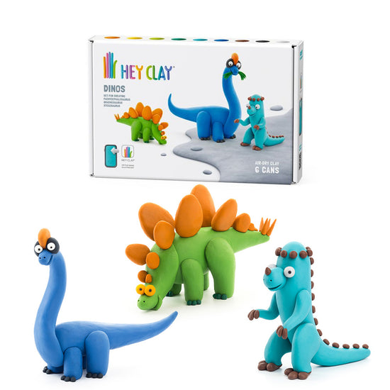 Hey Clay - Modelling Air-Dry Clay with Fun Interactive App - Stegosaurus, Pachycephalosaurus, Brachiosaurus, Series Dinos, 6 cans
