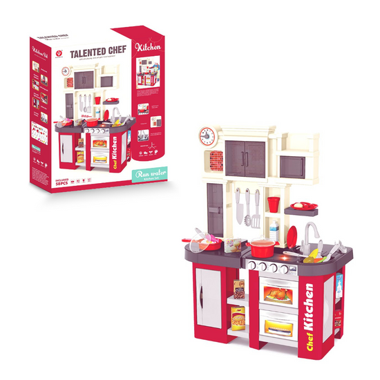 Cogo - Talented Chef Red Kitchen with Light & Running Water Sounds -58 Accessories