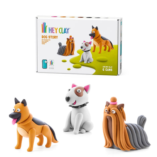 Hey Clay - Modelling Air-Dry Clay with Fun Interactive App - Shepherd, Yorkie, Bull Terrier, Series Dog Story, 6 cans