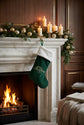 Green Velvet "Merry Christmas" Christmas Stocking with Faux-Fur Cuff