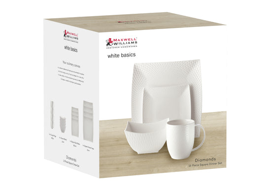 Maxwell & Williams White Basics Diamonds Square Dinner Set 16-Piece JX260716