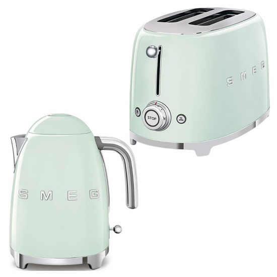 Smeg Retro 1.7l Kettle & 2 Slice Toaster Pastel Green Combo KLF03PGSA + TSF01PGSA