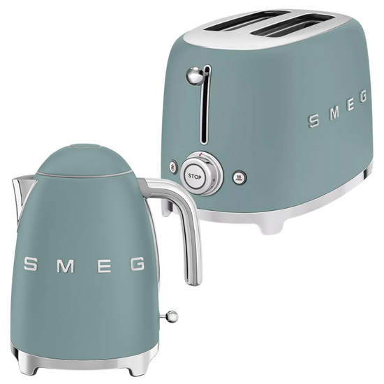 Smeg Retro 1.7l Kettle & 2 Slice Toaster Matte Emerald Green Combo KLF03EGMSA + TSF01EGMSA