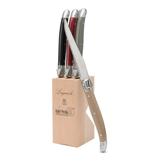 Andre Verdier Steak Knife Set with Stand, 6-Piece Traditional Mix