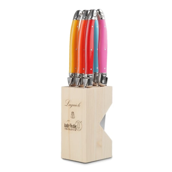 Andre Verdier Steak Knife Set with Stand, 6-Piece Spring Mix