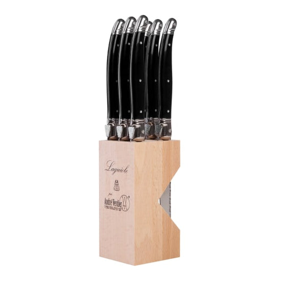 Andre Verdier Steak Knife Set with Stand, 6-Piece Black