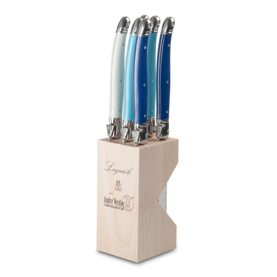 Andre Verdier Steak Knife Set with Stand, 6-Piece Beach Mix