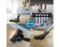 Collage of a vacuum cleaner cleaning different surfaces with a 60-minute battery life indicator.