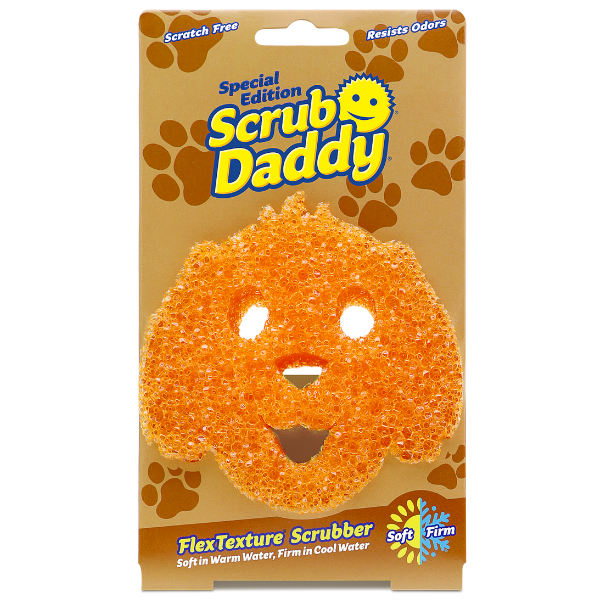 Scrub Daddy Pets orange dog-shaped scrubbing sponge