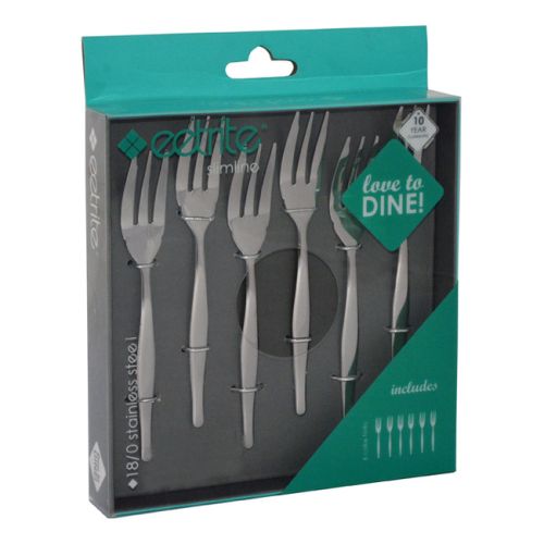 Eetrite Slimline Giftboxed Cake Fork Set, Set Of 6 SL09/6